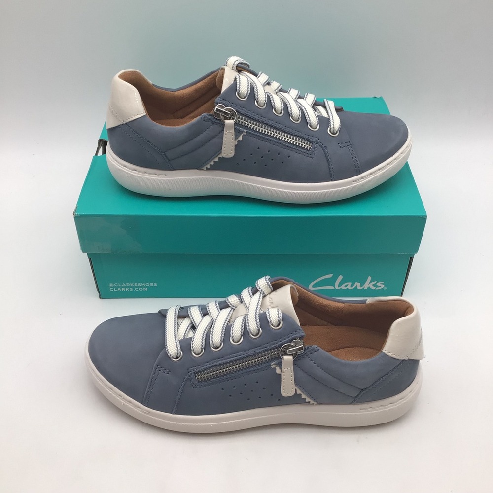 Clarks Nalle Zen Blue Nubuck Leather Side Zip Sneakers Womens Size 7 M NEW